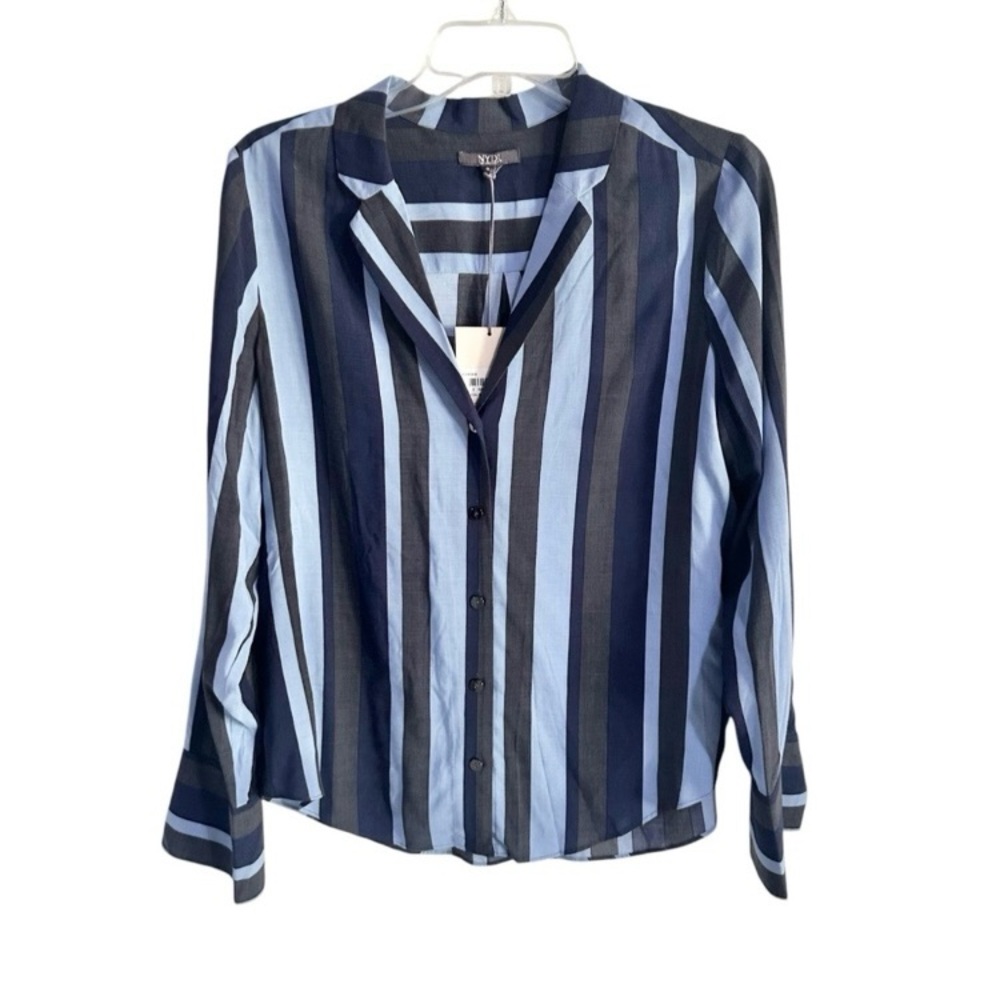 *SOLD $50* NYDJ Striped Blue and Gray Button-Down Women's Top
